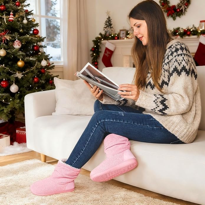 LongBay Women's Cozy Winter Slipper Boots Warm Chenille Knit Bootie Memory Foam Non-Slip Indoor Outdoor House Shoes