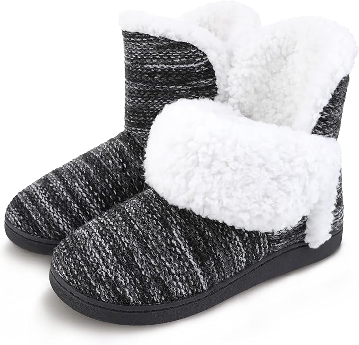 MIXIN Women Comfort Warm Fluffy Faux Fur Slipper Boots Soft Memory Foam Ankle Booties House Pull on Shoes Anti-Slip Sole Indoor Outdoor