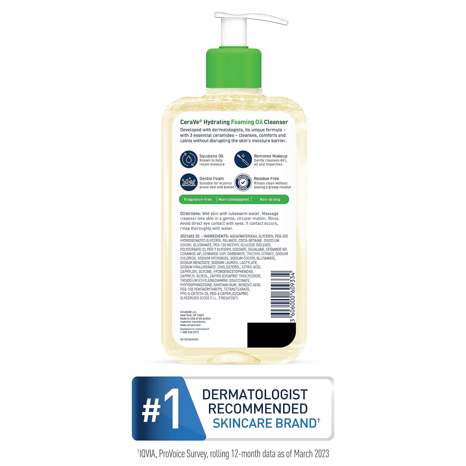 CeraVe Foaming Oil Cleanser – Hydrating Face & Body Wash for Dry to Very Dry Skin (8 oz)