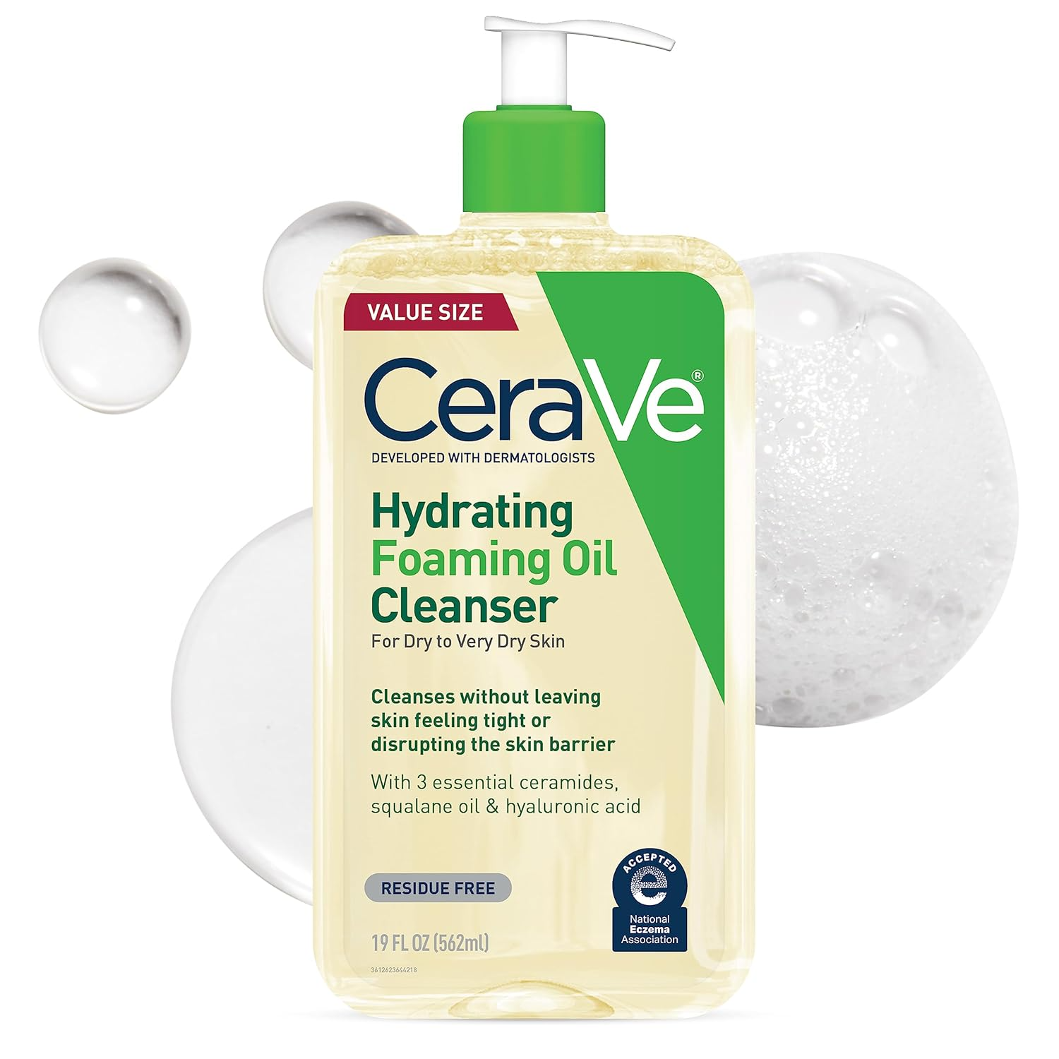 CeraVe Foaming Oil Cleanser – Hydrating Face & Body Wash for Dry to Very Dry Skin (8 oz)