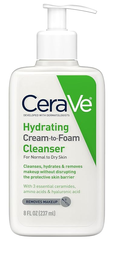 CeraVe Cream-to-Foam Hydrating Cleanser – Dry Skin Face Wash with Hyaluronic Acid (19 oz)