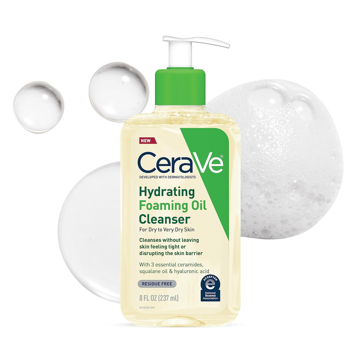 CeraVe Foaming Oil Cleanser – Hydrating Face & Body Wash for Dry to Very Dry Skin (8 oz)