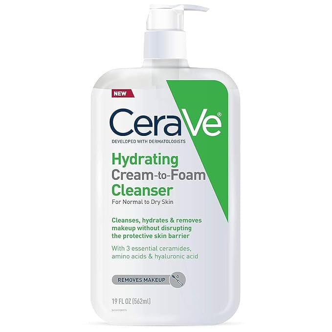 CeraVe Cream-to-Foam Hydrating Cleanser – Dry Skin Makeup Removing Face Wash (19 oz)
