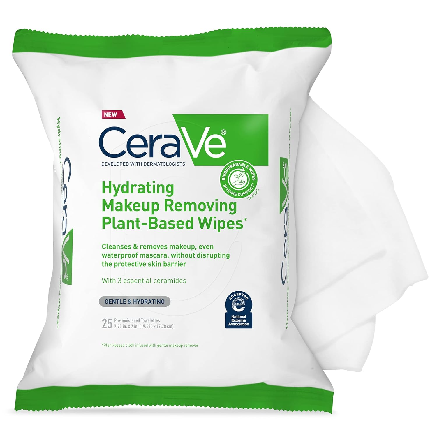 CeraVe Plant-Based Makeup Remover Wipes – Sensitive Skin, Fragrance-Free (25 ct)