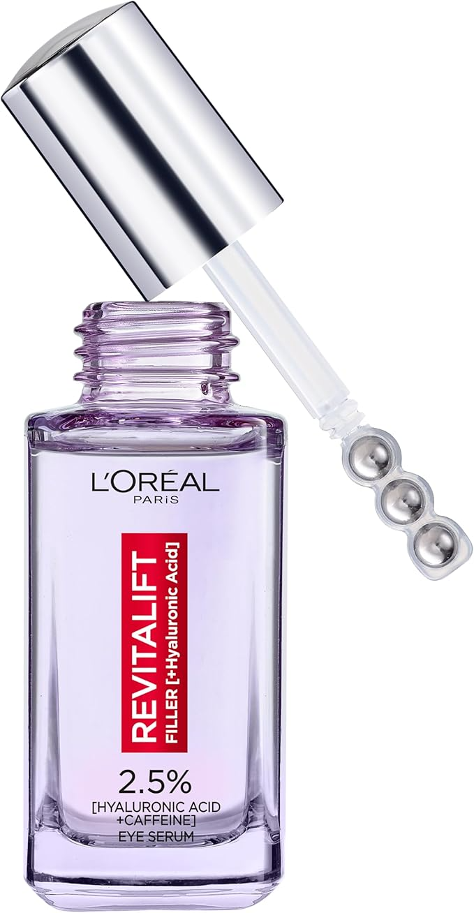 L'Oréal Paris Revitalift Hyaluronic Acid Eye Serum – 2.5% HA + Caffeine for Brightening, De-Puffing & Replumping Eyes