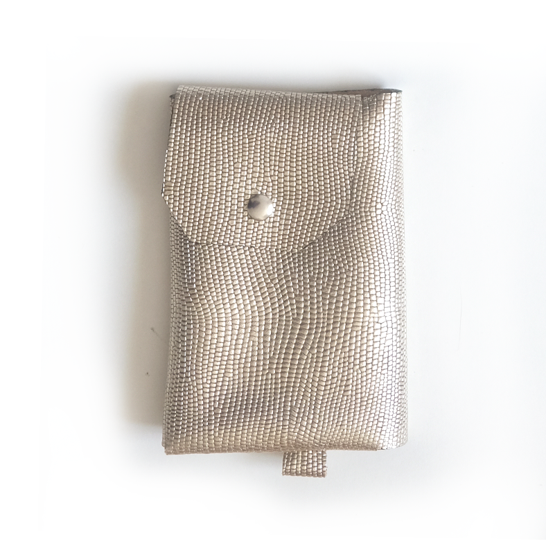 Portefeuille cuir métallisé or clair