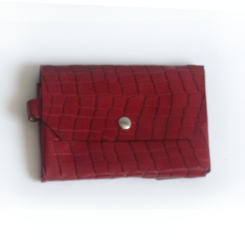 Portefeuille cuir rouge bordeaux effet croco