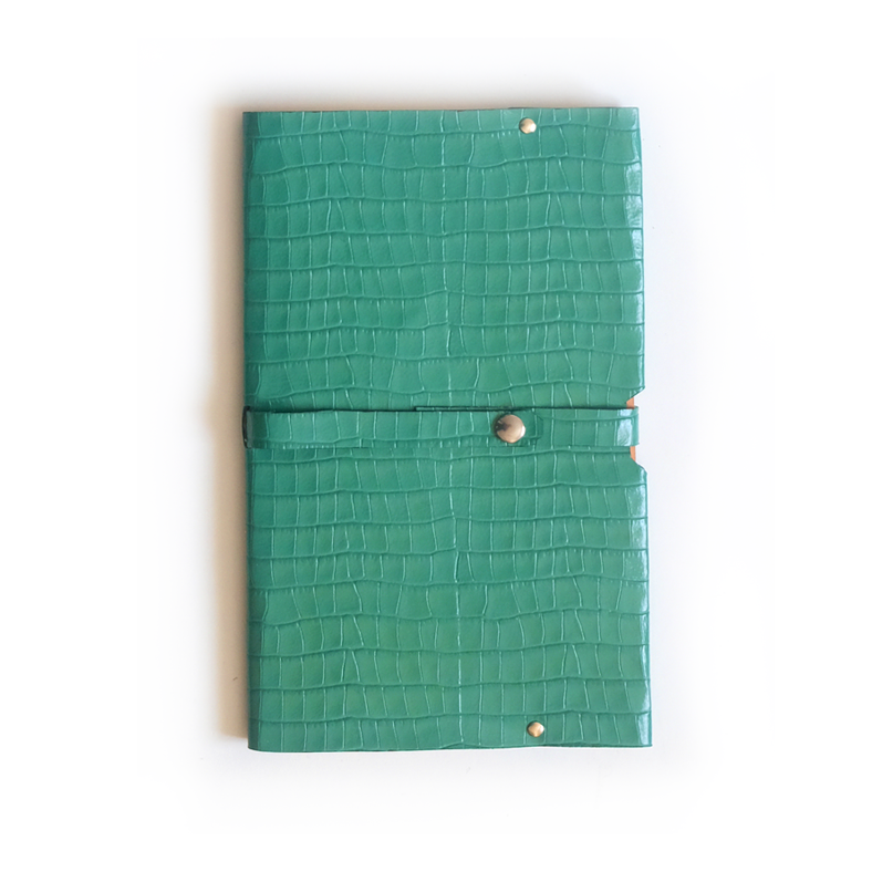 Porte carnet en cuir vert effet croco