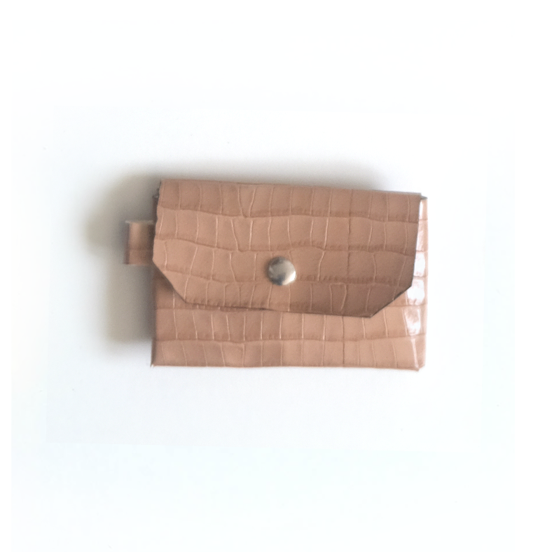 Porte-monnaie cuir beige rosé effet croco