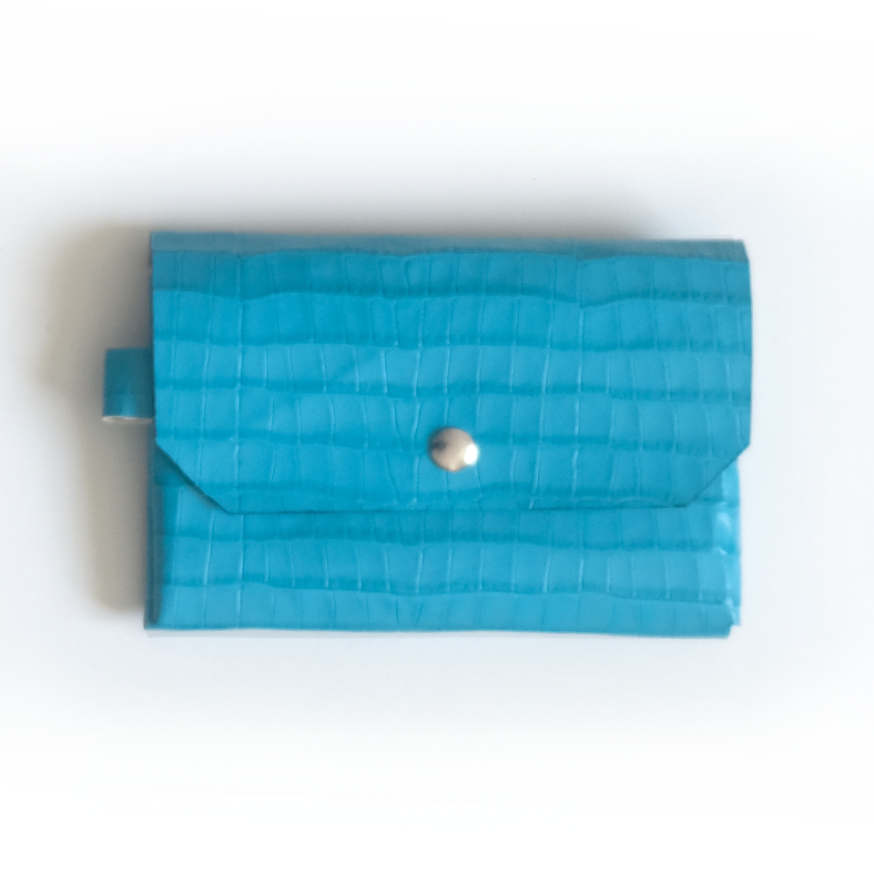 Portefeuille cuir turquoise effet croco
