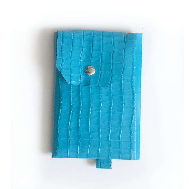 Portefeuille cuir turquoise effet croco