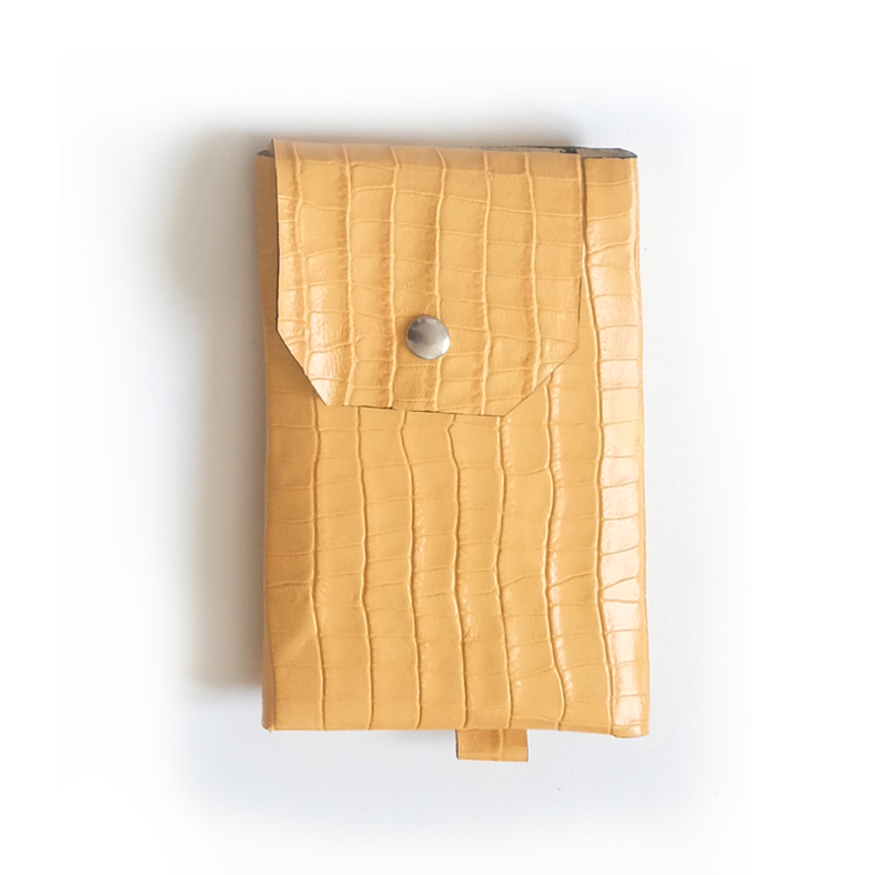 Portefeuille cuir jaune effet croco