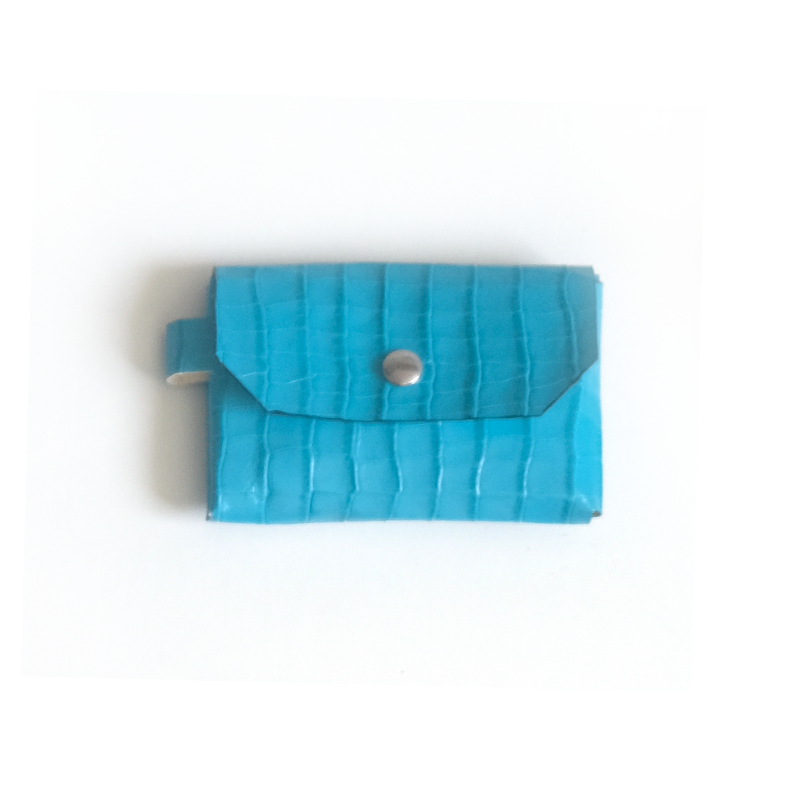 Porte-monnaie cuir turquoise effet croco