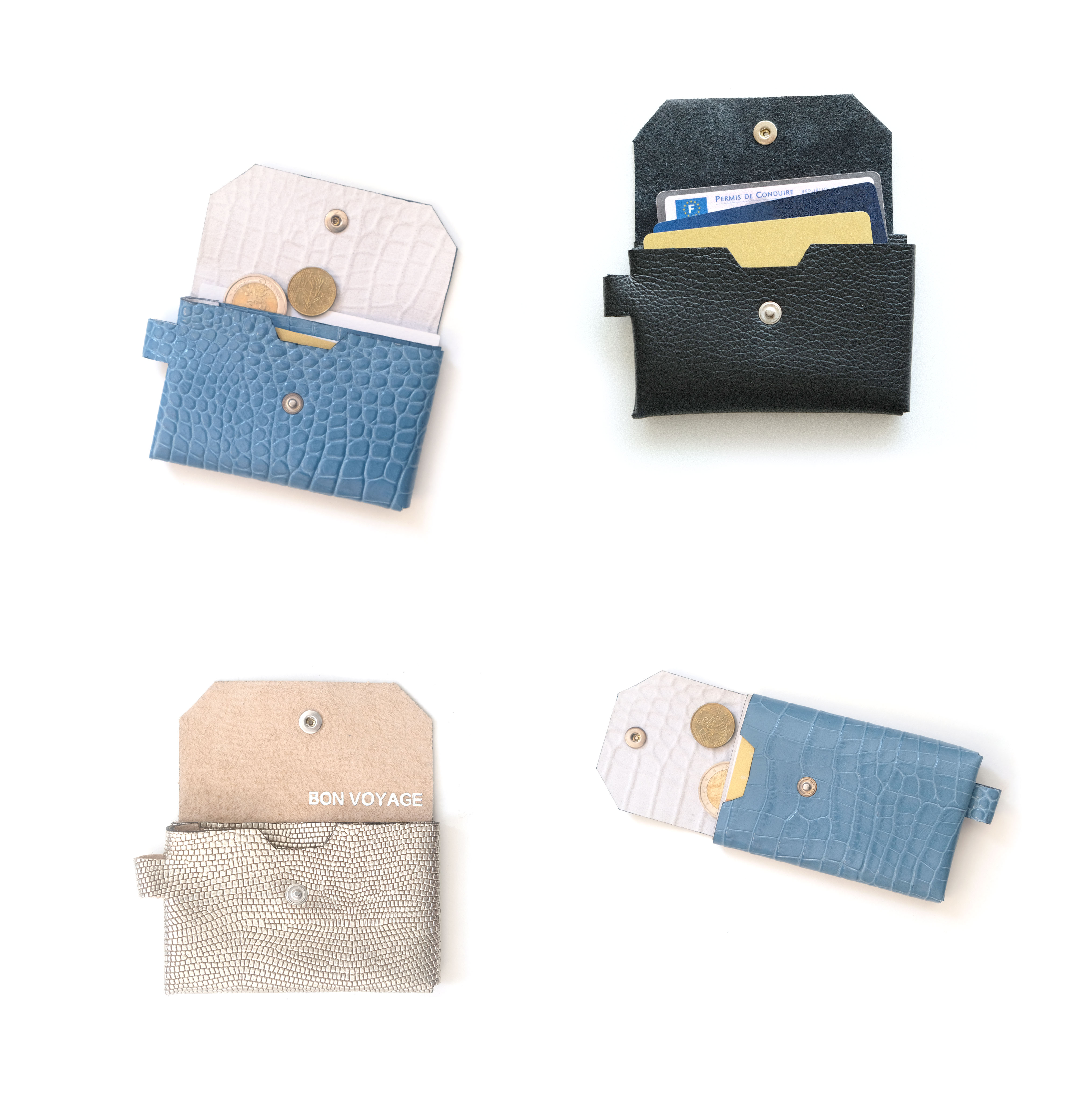 Porte-monnaie cuir turquoise effet croco