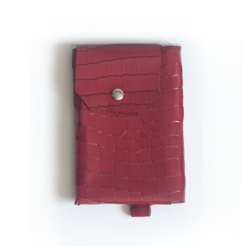 Portefeuille cuir rouge bordeaux effet croco