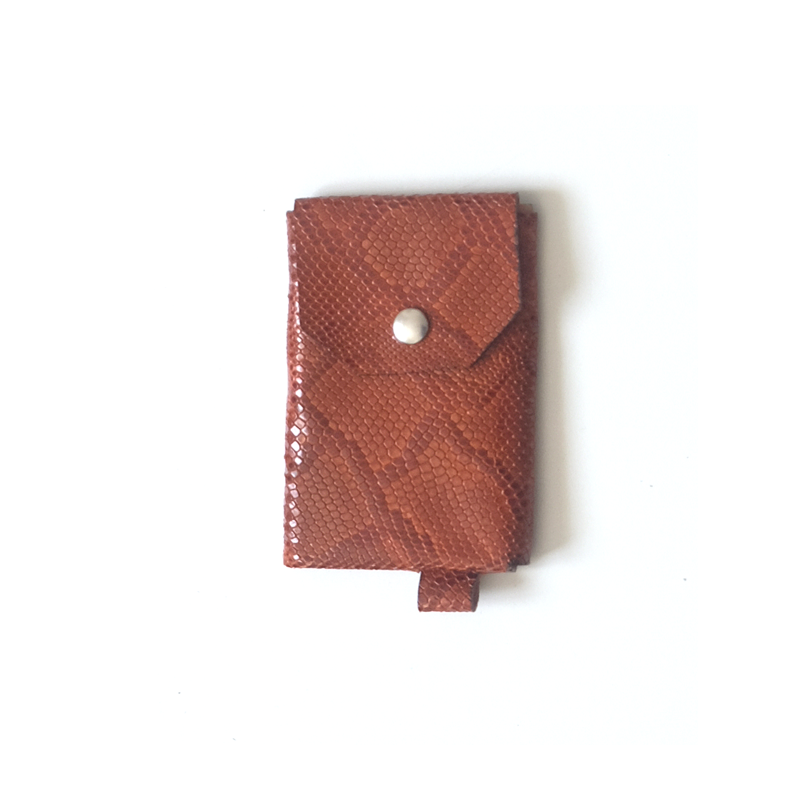 Porte-monnaie cuir noisette effet lézard