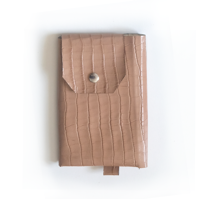 Portefeuille cuir beige rosé effet croco