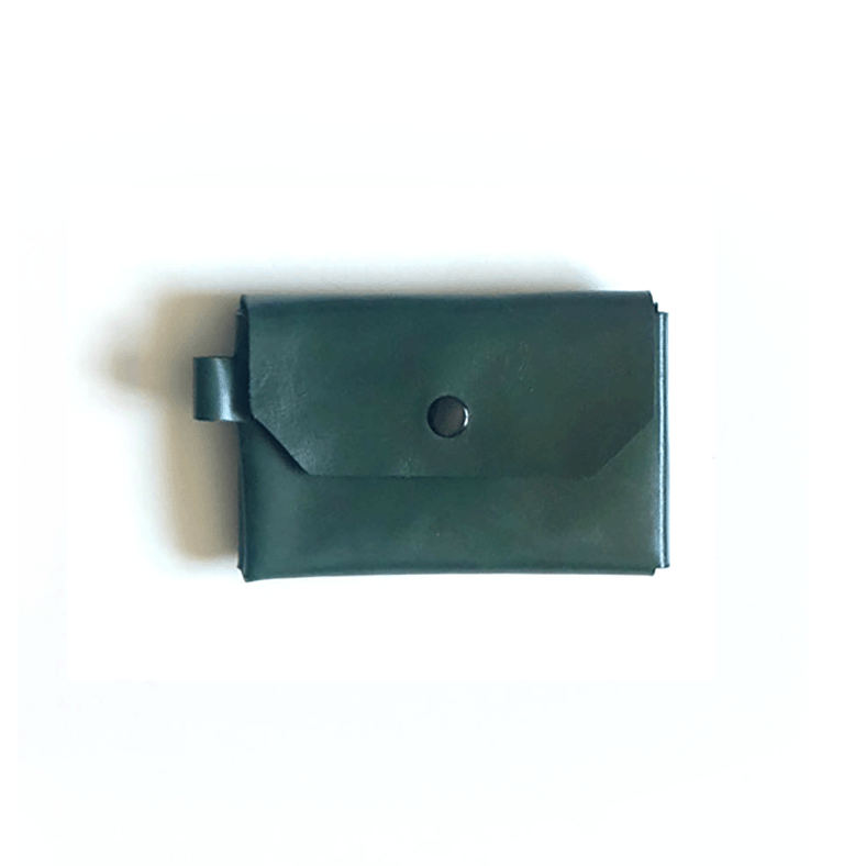 Porte-monnaie cuir aniline vert foncé pression noire