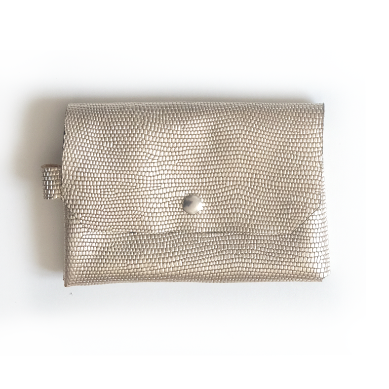Portefeuille cuir métallisé or clair