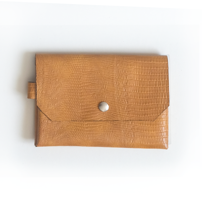 Portefeuille cuir jaune effet lézard