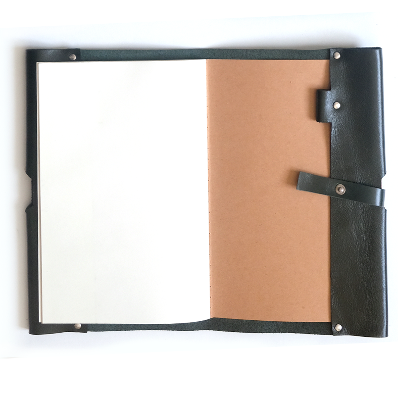 Porte carnet en cuir aniline vert foncé