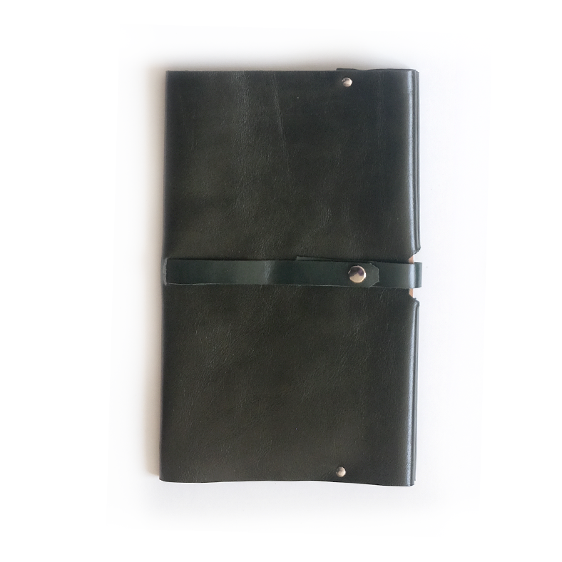 Porte carnet en cuir aniline vert foncé