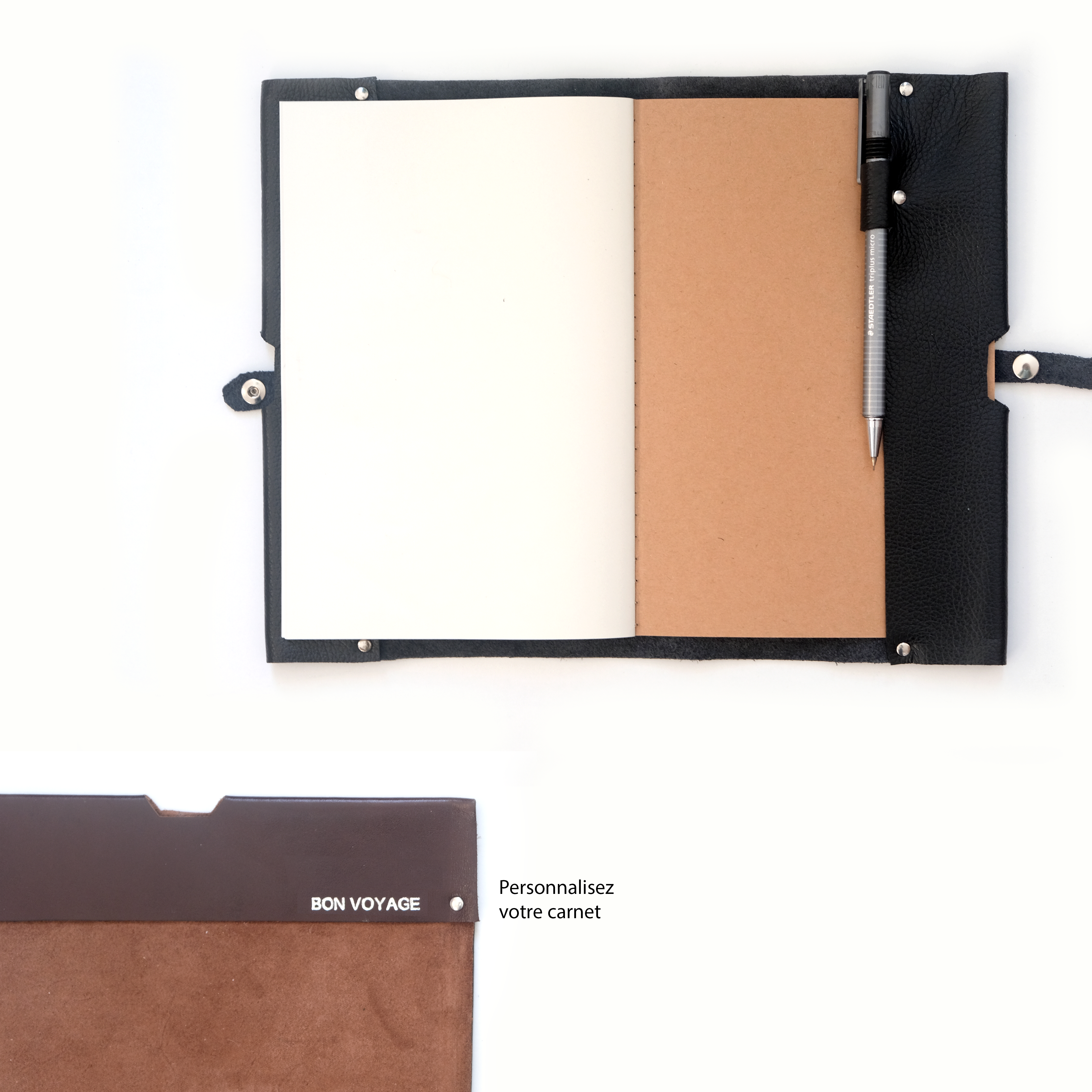 Porte carnet en cuir aniline vert foncé