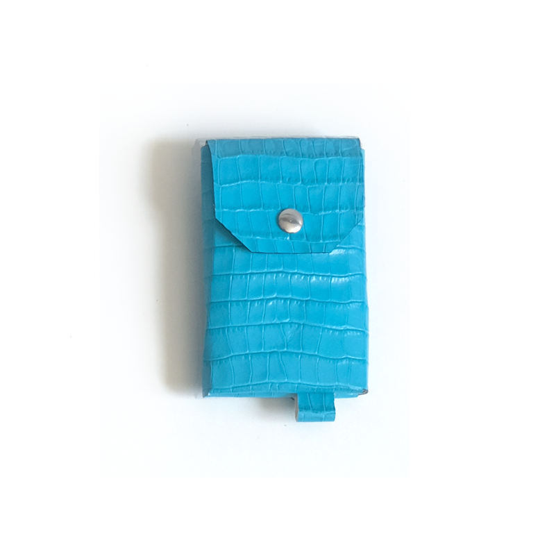 Porte-monnaie cuir turquoise effet croco