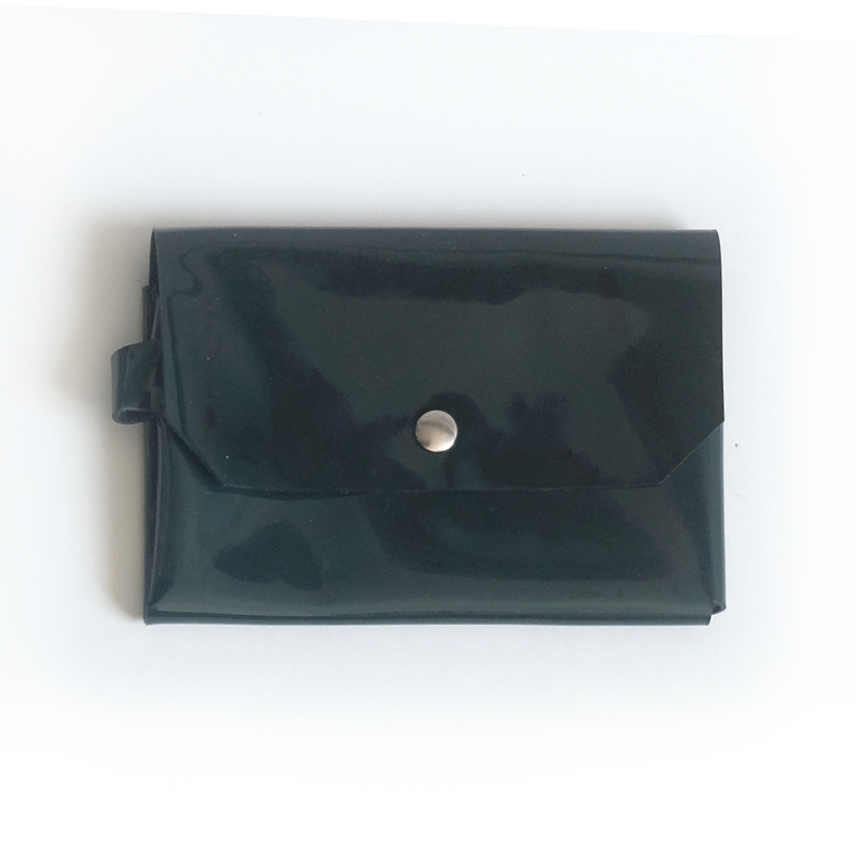 Portefeuille cuir verni vert foncé