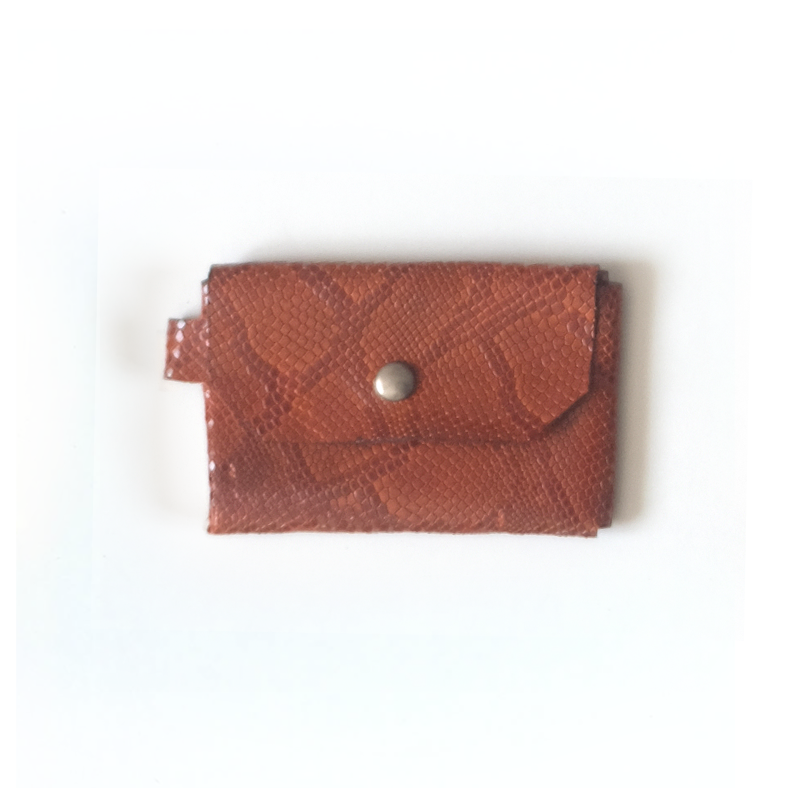 Porte-monnaie cuir noisette effet lézard