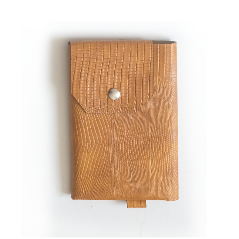 Portefeuille cuir jaune effet lézard