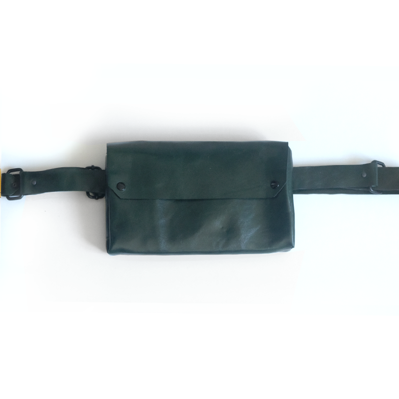 Sac banane en cuir aniline vert foncé