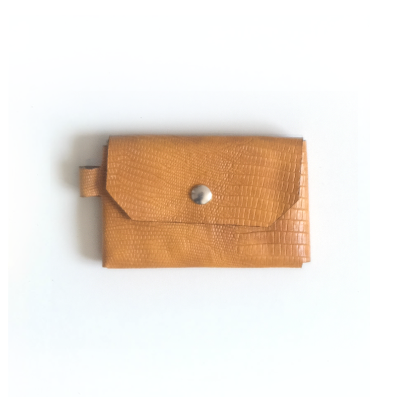 Porte-monnaie cuir jaune effet lézard