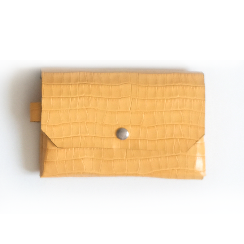 Portefeuille cuir jaune effet croco