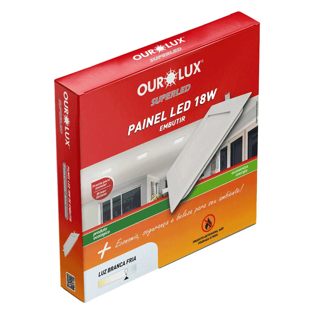 Painel LED 18W Embutir Ouro Lux Quadrada