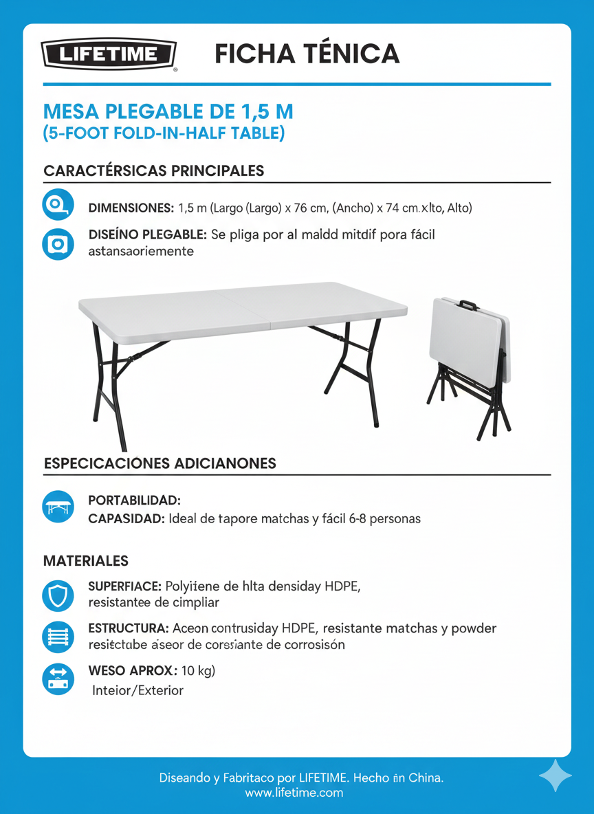 Mesa plegable Lifetime de 1.5 m