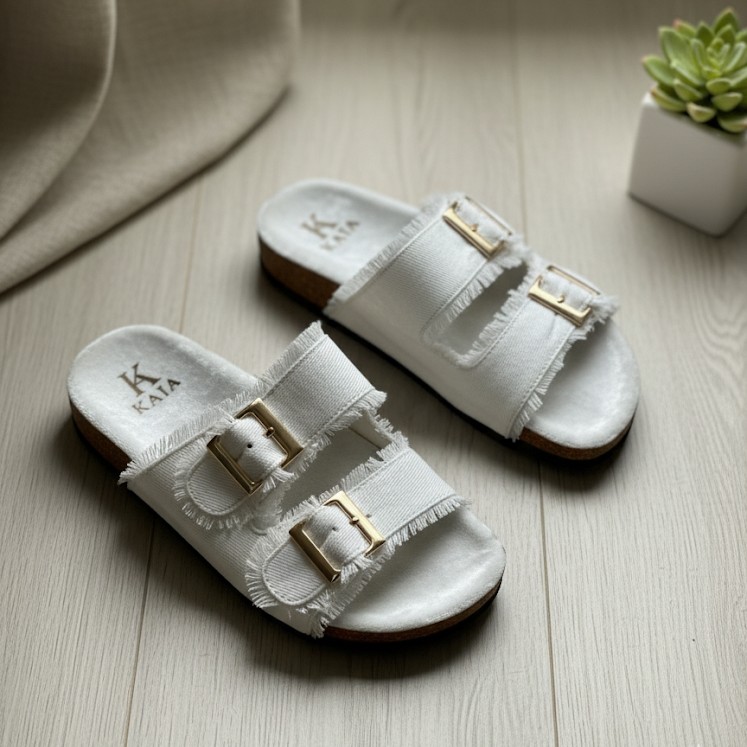 Denim Buckle Slides