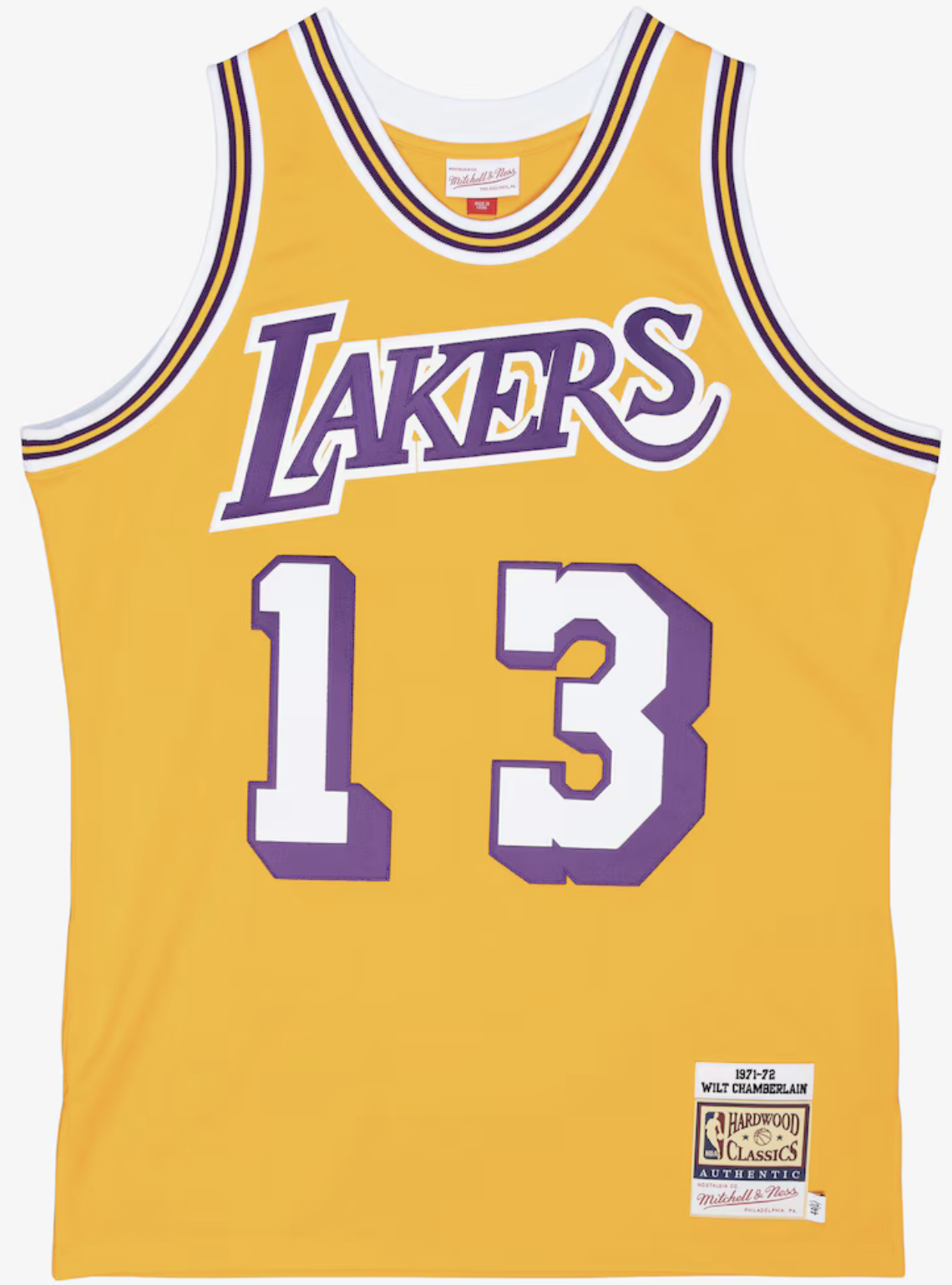 Wilt Chamberlain Los Angeles Lakers 1971-72 Gold Swingman Jersey