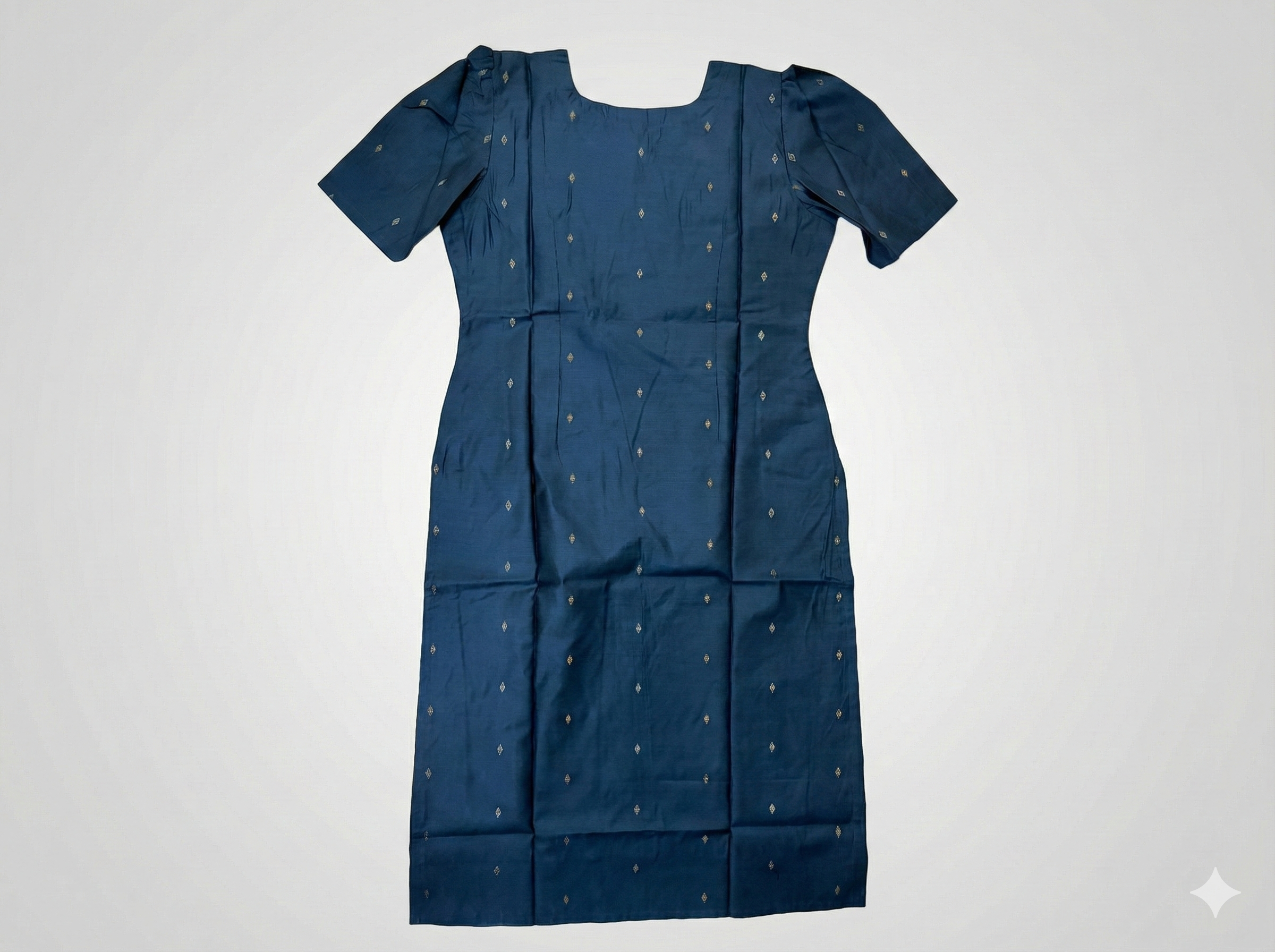 Midnight Navy Art Silk Straight Kurti with Puff Sleeves & Geometric Zari Butta