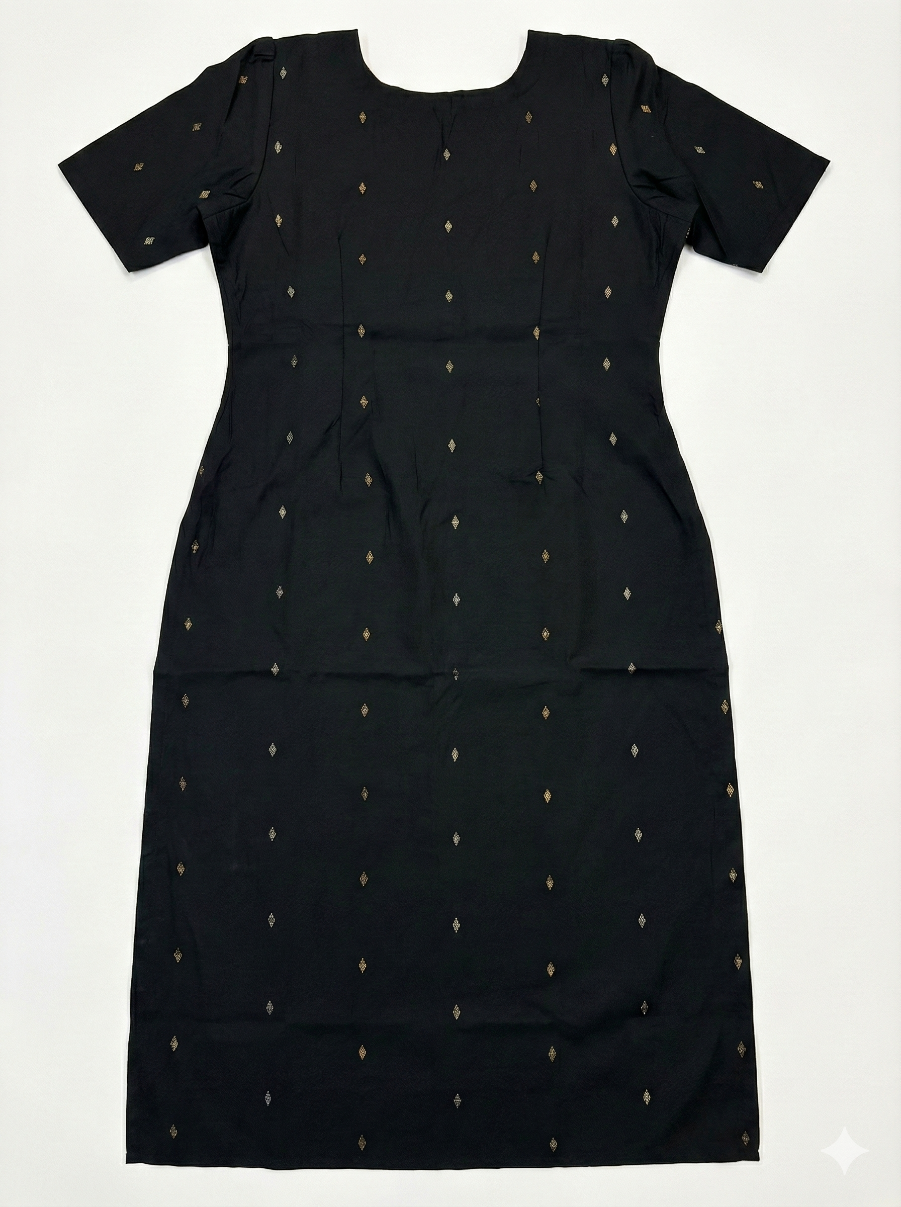 Women’s Jet Black Geometric Gold Foil Print Straight Rayon Kurti