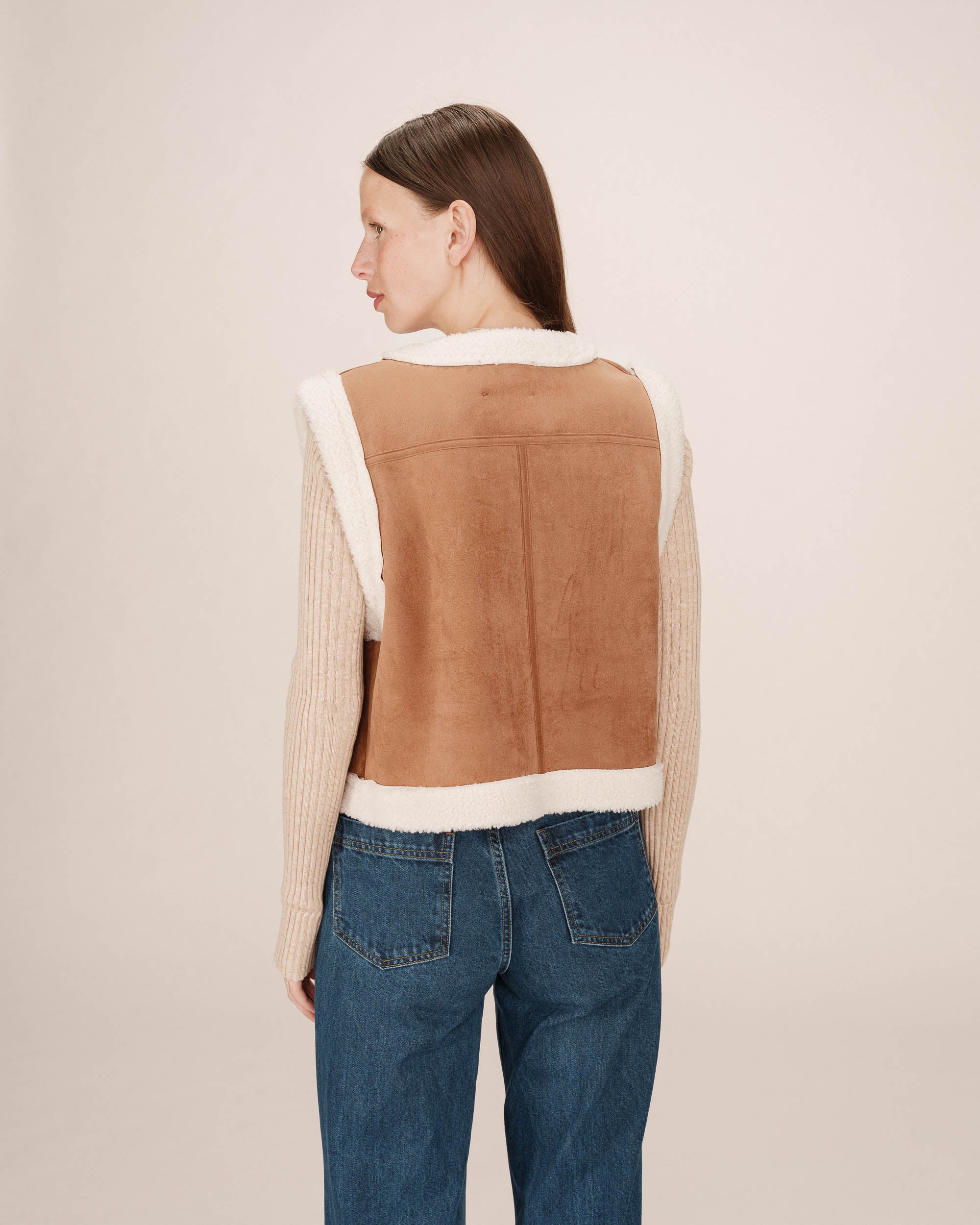 Veste en daim et shearling Sohen, Camel - Grace & Mila