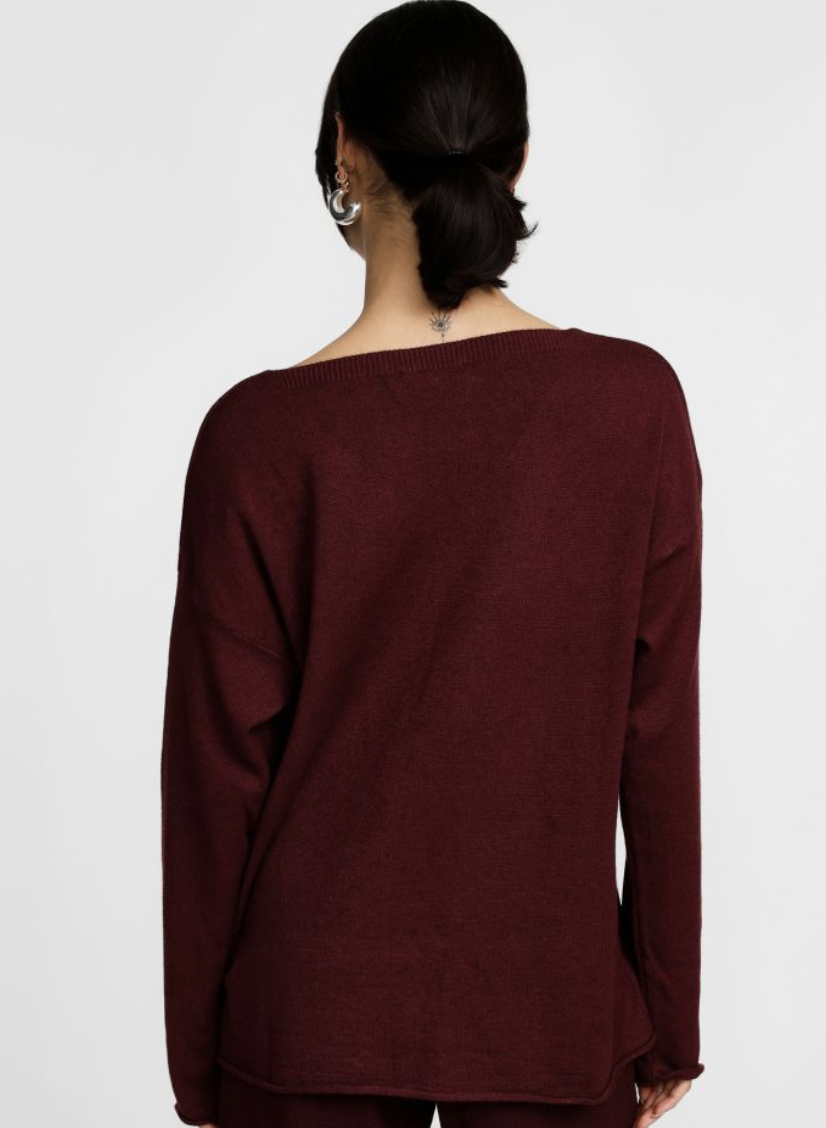 Pull col en V manches longues, Amarone - Please