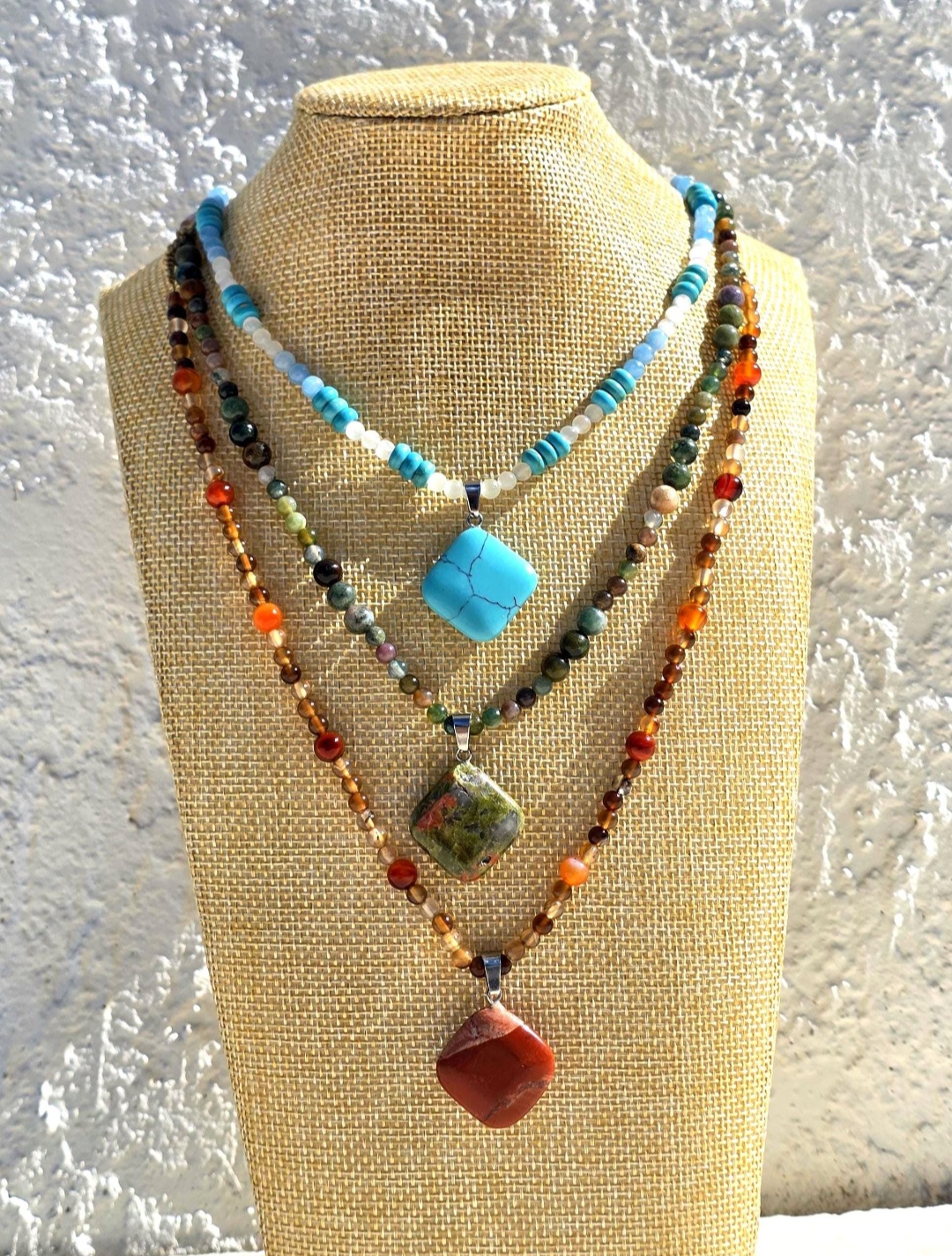 Handmade crystal pendant necklace crystal boho hippy beaded 