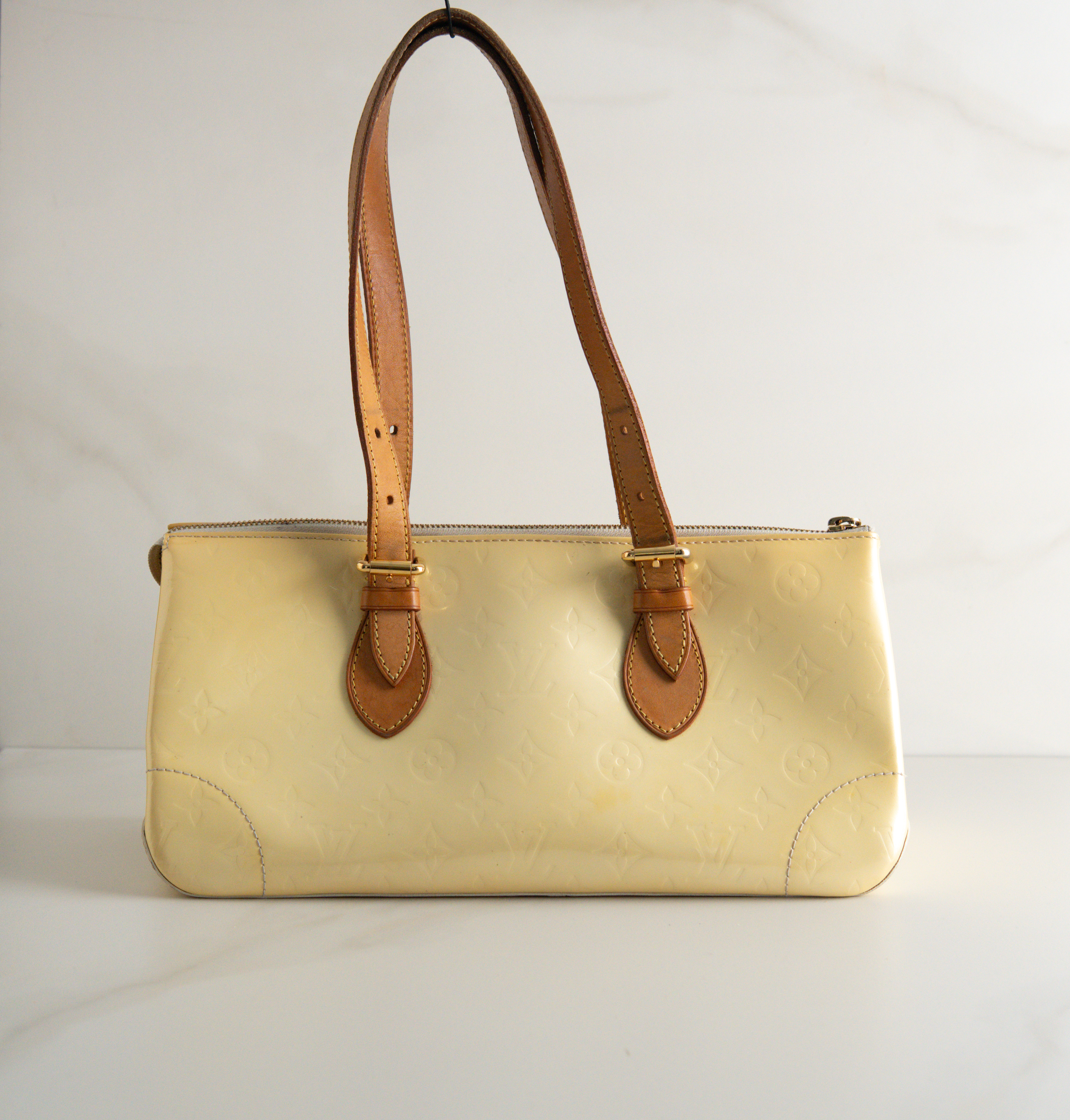 Authentic Louis Vuitton Pastel Yellow Vernis Leather Rosewood Avenue Shoulder Bag