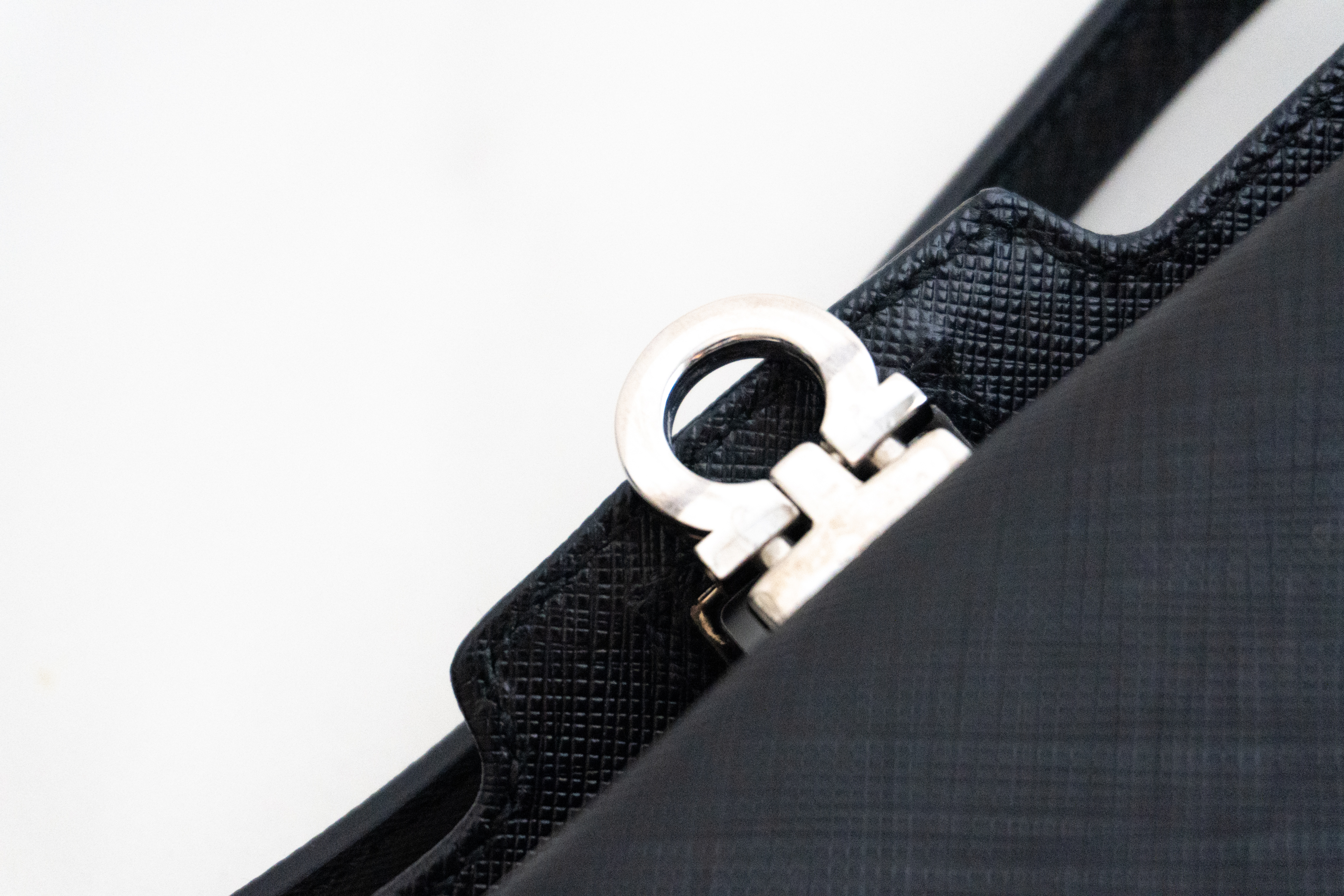 Authentic Salvatore Ferragamo Gancini Shoulder Bag Leather Black