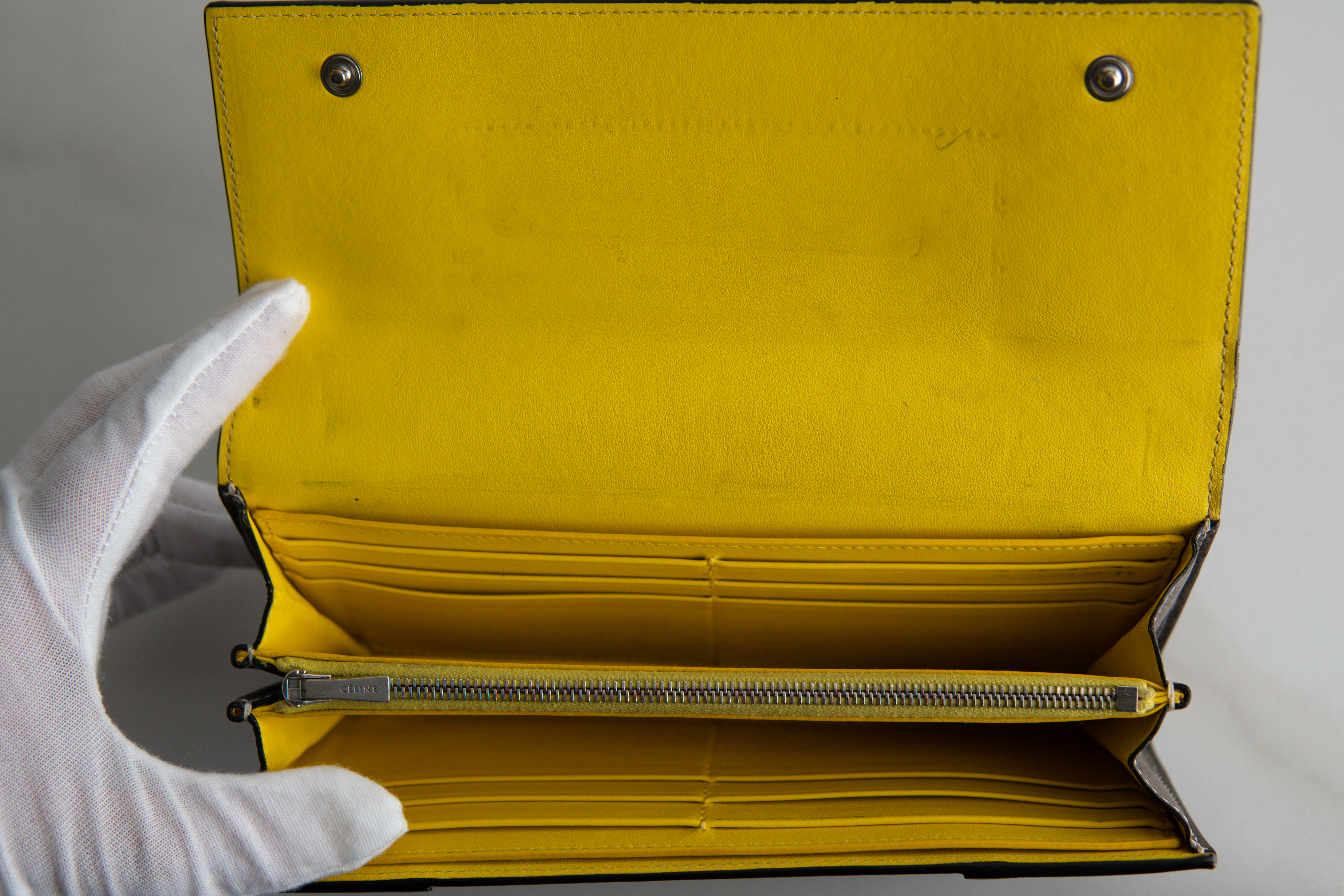 Authentic Celine Long Bifold Wallet Dark Tan/ Yellow