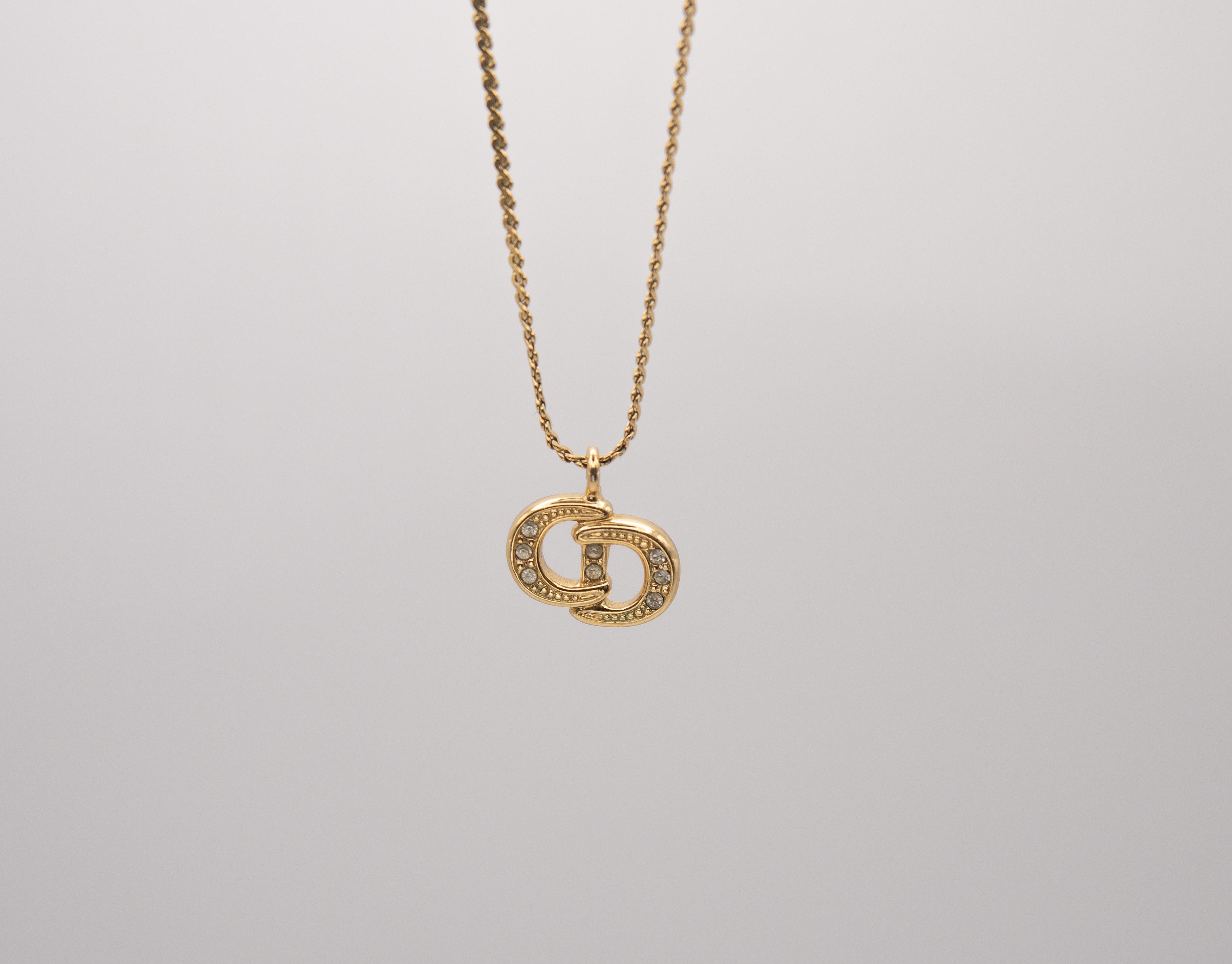 Authentic Christian Dior Vintage Rhinestone "CD" Pendant Necklace