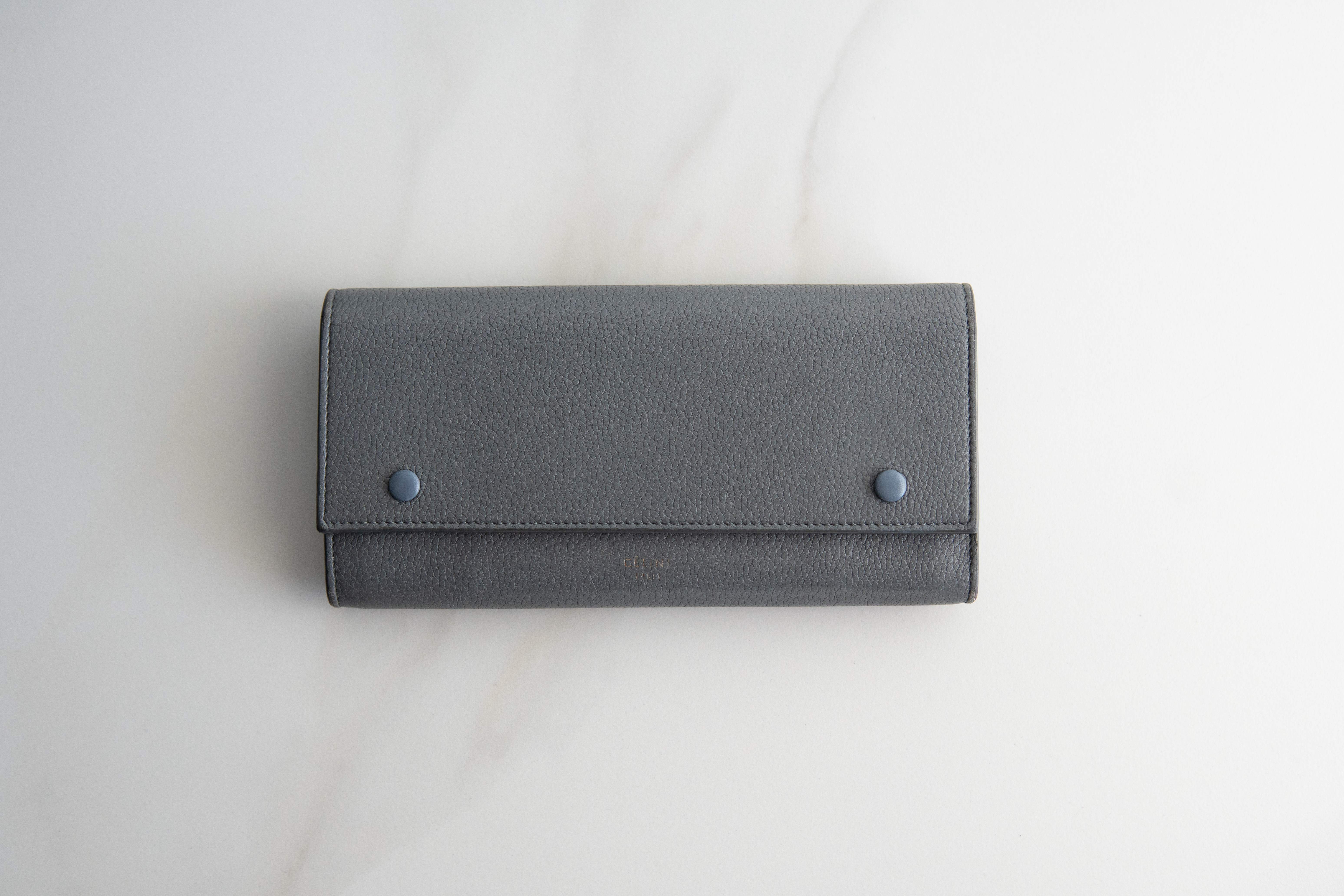 Authentic Celine Long Bifold Wallet Grey/Blue