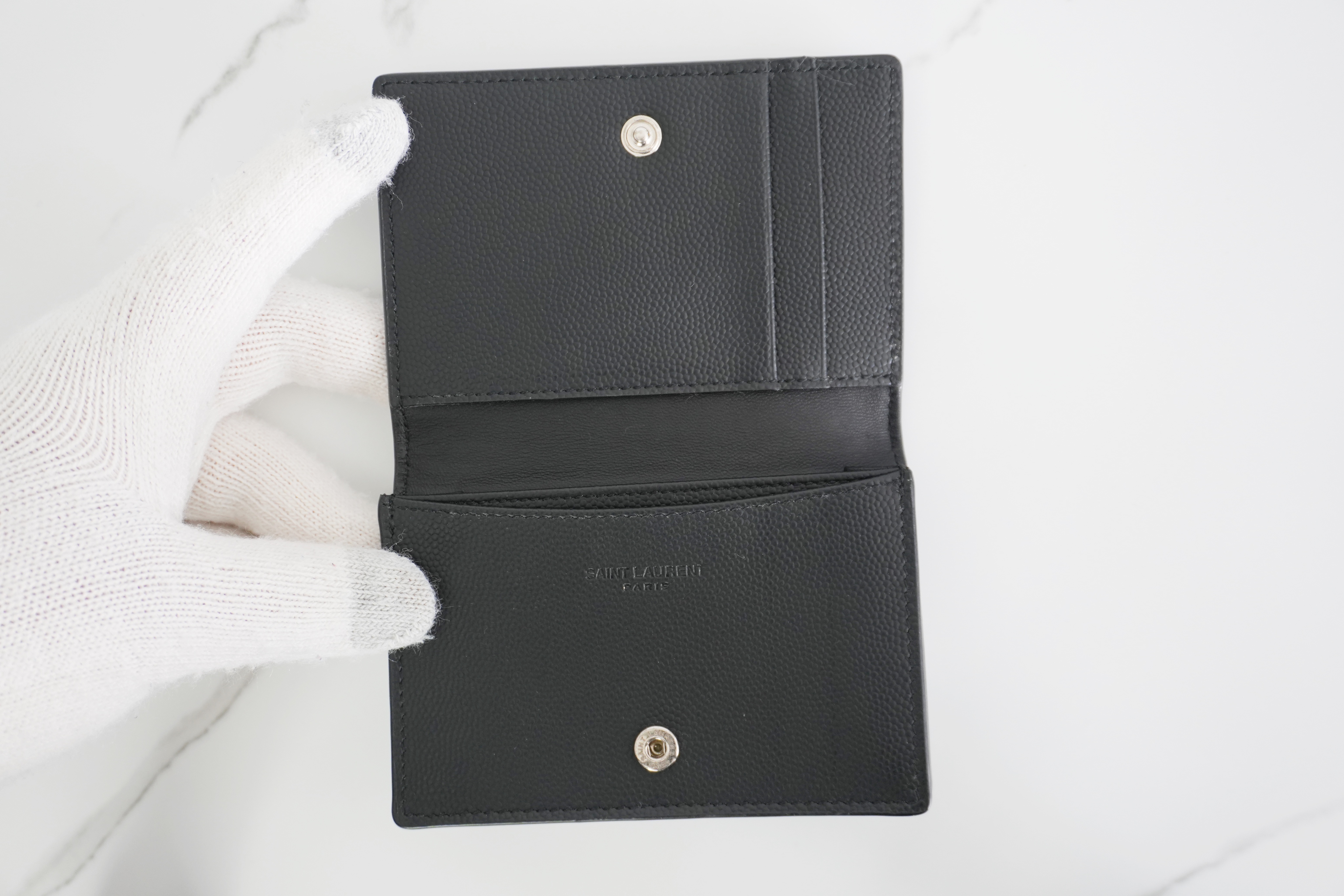 Authentic Saint Laurent Logo Leather Card Case Black