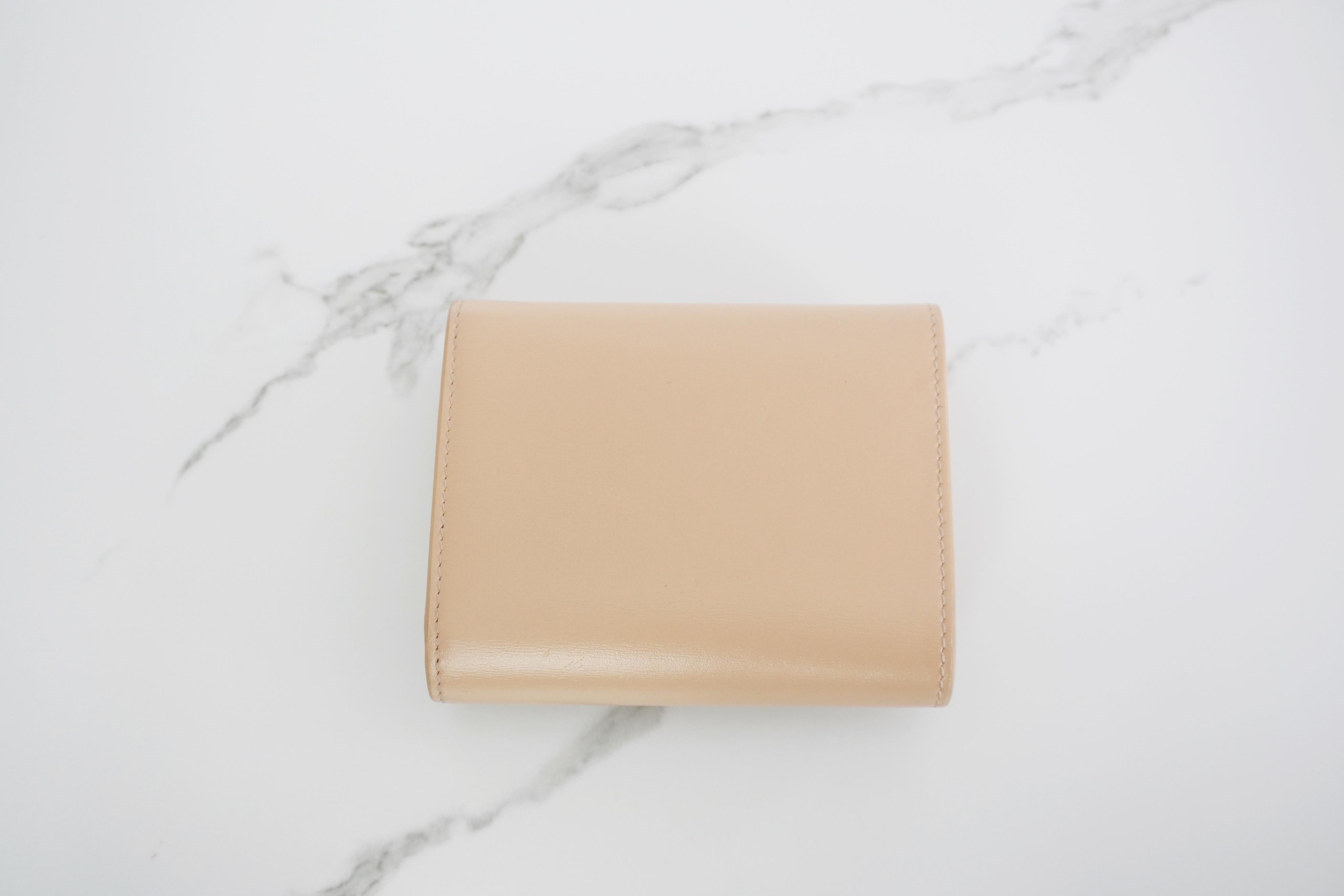 Authentic Celine Triomphe Leather Trifold Wallet Dark Beige